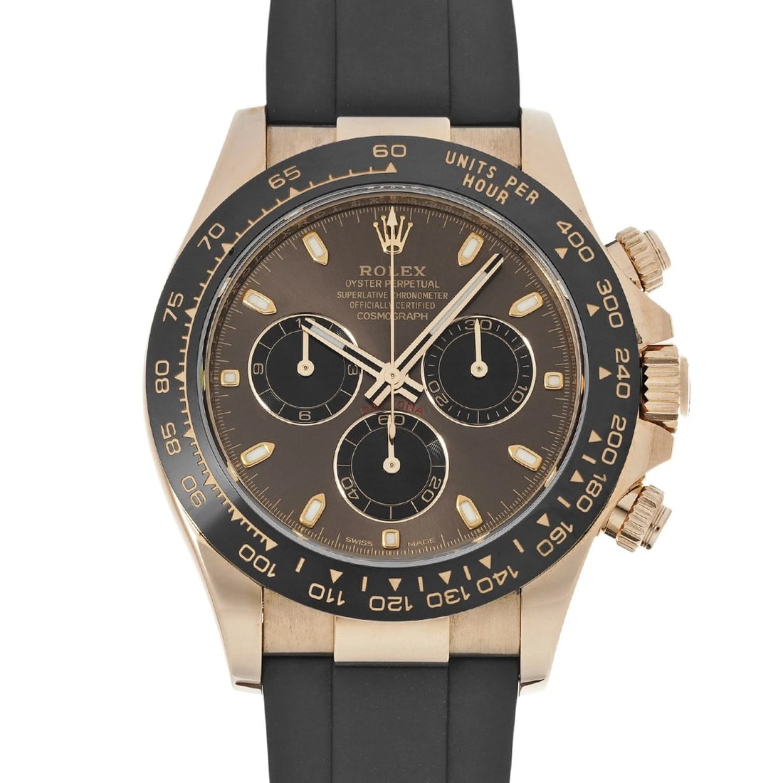 ROLEX COSMOGRAPH DAYTONA CHOCOLATE BROWN BLACK WATCH: ROLEX Cosmograph Daytona Chocolate brown black Watch Brand: ROLEX Type/Style: Wristwatch Material: Band Material rubber, Case Material Everrose gold Color: Dial Color Chocolate brown/black Size: ?Case