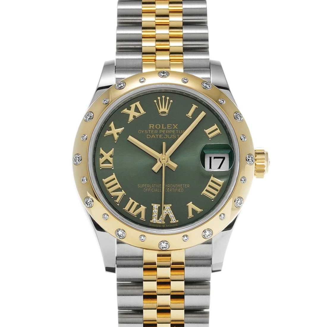 ROLEX DATEJUST OLIVE GREEN DIAMOND WATCH (1 of 4)