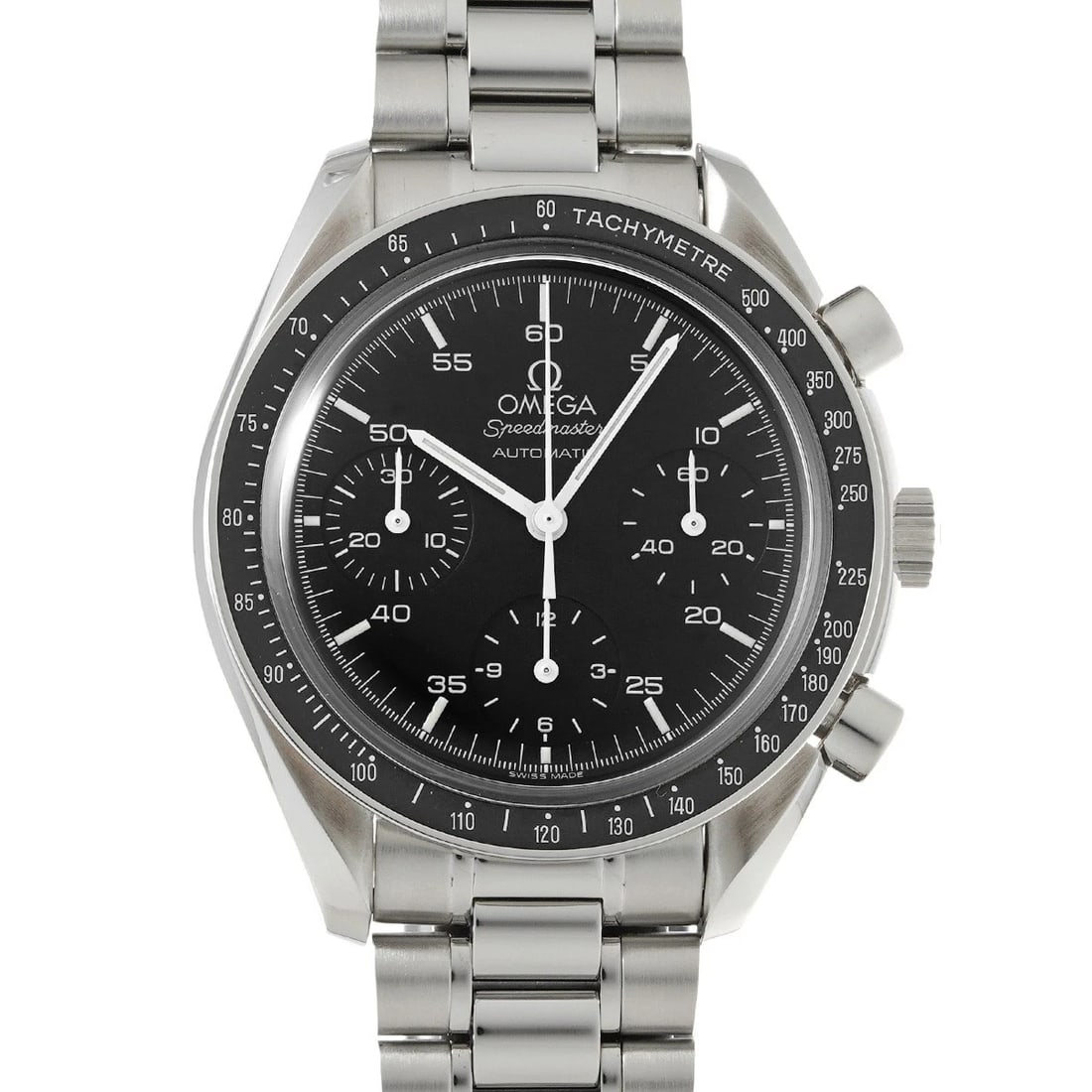 OMEGA SPEEDMASTER AUTOMATIC BLACK WATCH: OMEGA Speedmaster Automatic black Watch Brand: OMEGA Type/Style: Wristwatch Material: Band Material Stainless steel, Case Material Stainless steel Color: Dial Color black Size: ?Case? H/About 39mm W/A