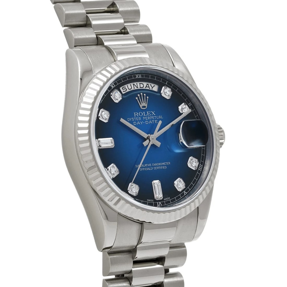 ROLEX DATE BLUE GRADIENT/DIAMOND WATCH - 3