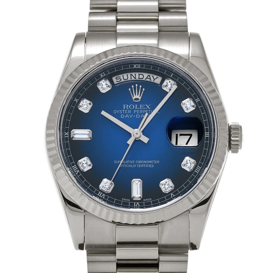 ROLEX DATE BLUE GRADIENT/DIAMOND WATCH - 4