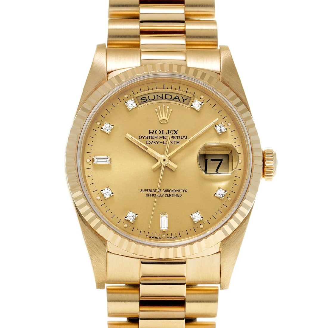 ROLEX DATE CHAMPAGNE/DIAMOND WATCH: ROLEX Date Champagne/diamond Watch Brand: ROLEX Type/Style: Wristwatch Material: Band Material Yellow Gold, Case Material Yellow Gold Color: Dial Color Champagne/diamond Size: ?Case? H/About 36mm W/Ab
