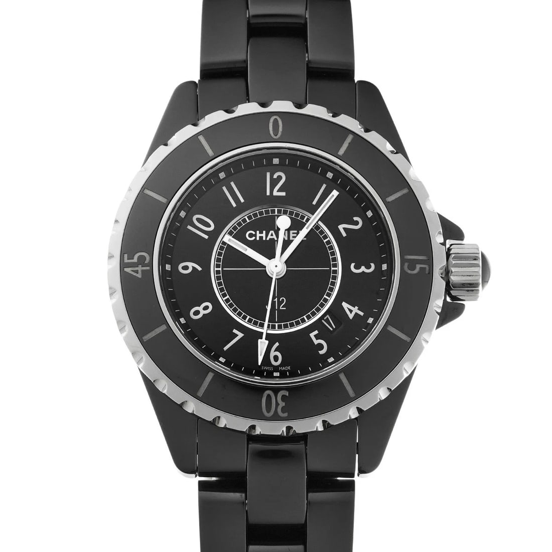 CHANEL J12 BLACK WATCH: CHANEL J12 black Watch Brand: CHANEL Type/Style: Wristwatch Material: Band Material ceramic, Case Material ceramic/Stainless steel Color: Dial Color black Size: ?Case? H/About 33mm W/About 33mm D/Abou