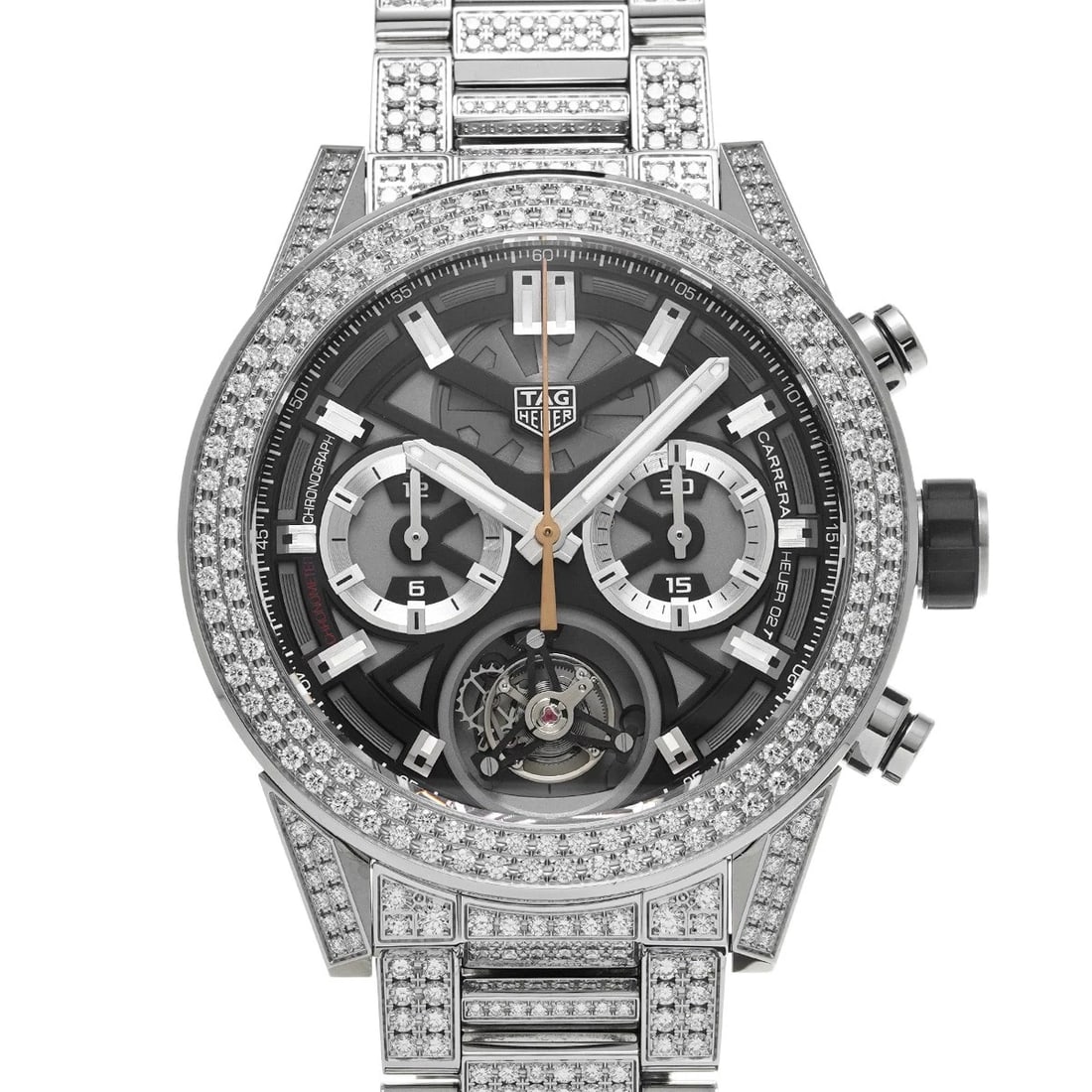 TAG HEUER CARRERA CALIBER CHRONOGRAPH WATCH: TAG HEUER Carrera Caliber Chronograph Watch Brand: TAG HEUER Type/Style: Wristwatch Material: Band Material Stainless steel/diamond, Case Material Stainless steel/diamond Color: Dial Color black Size: