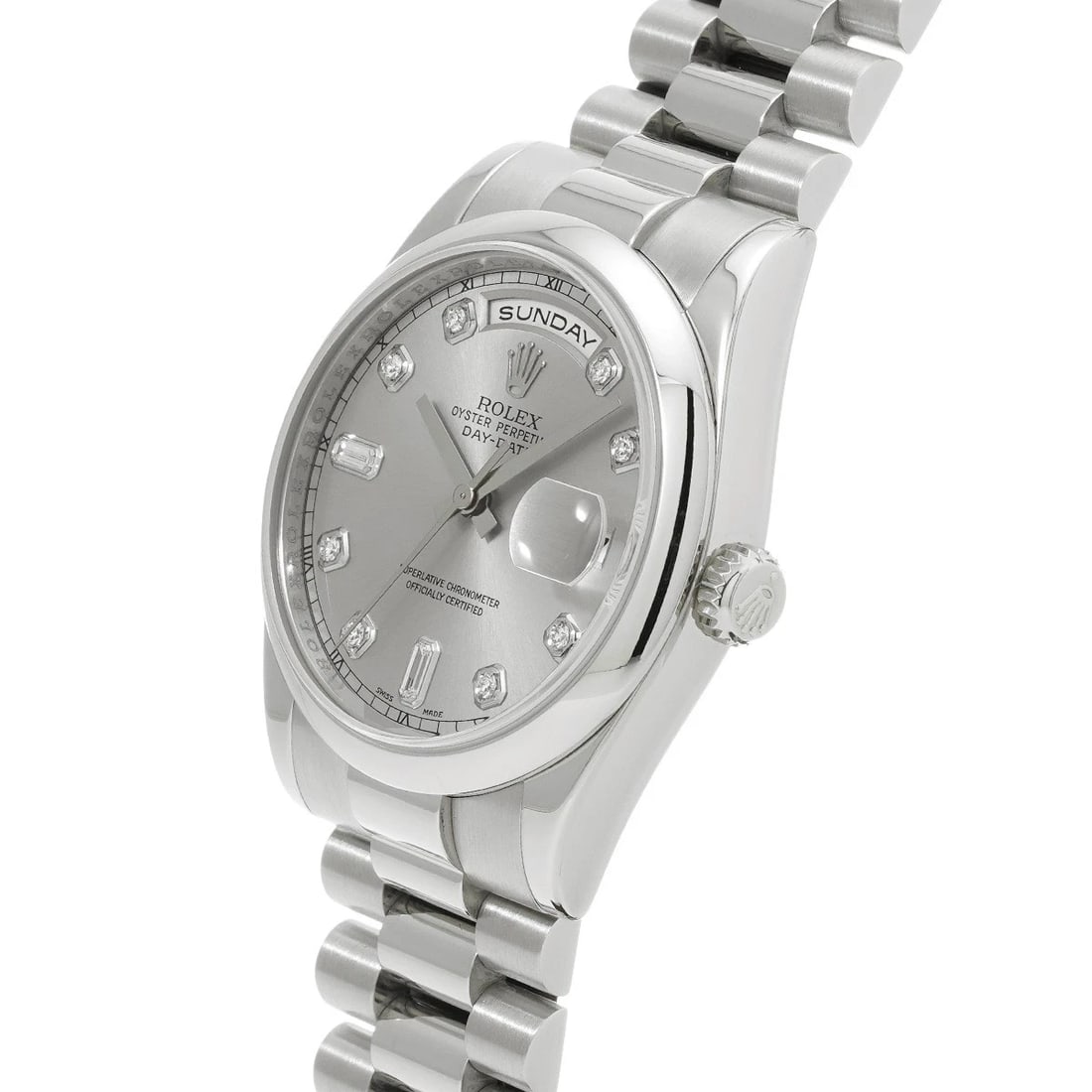 ROLEX DATE SILVER/DIAMOND WATCH - 2