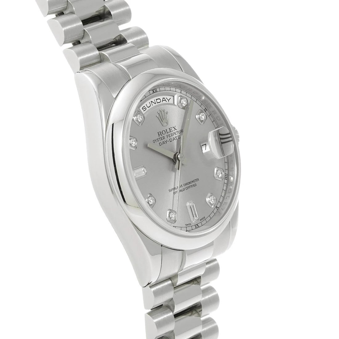ROLEX DATE SILVER/DIAMOND WATCH - 3