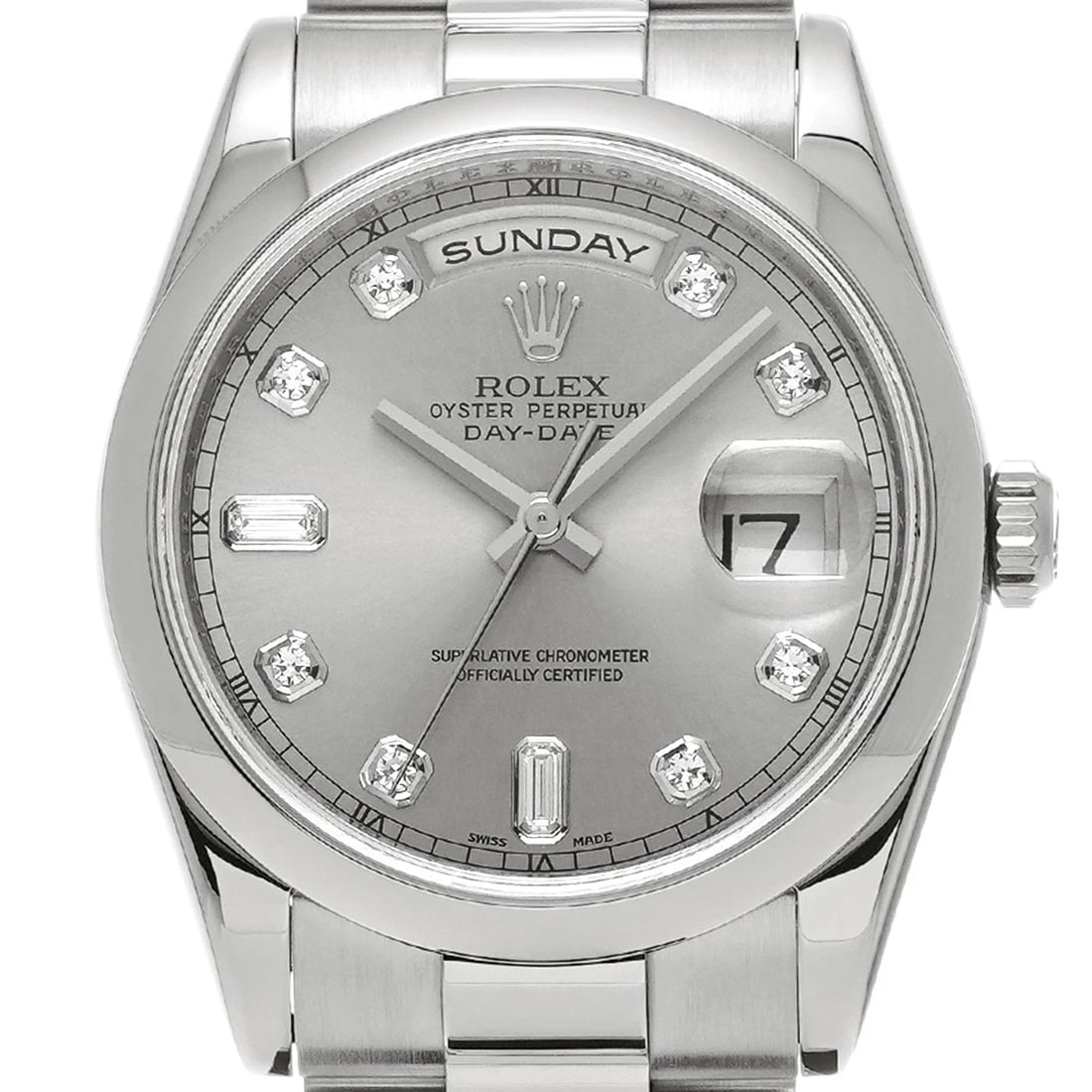 ROLEX DATE SILVER/DIAMOND WATCH - 4