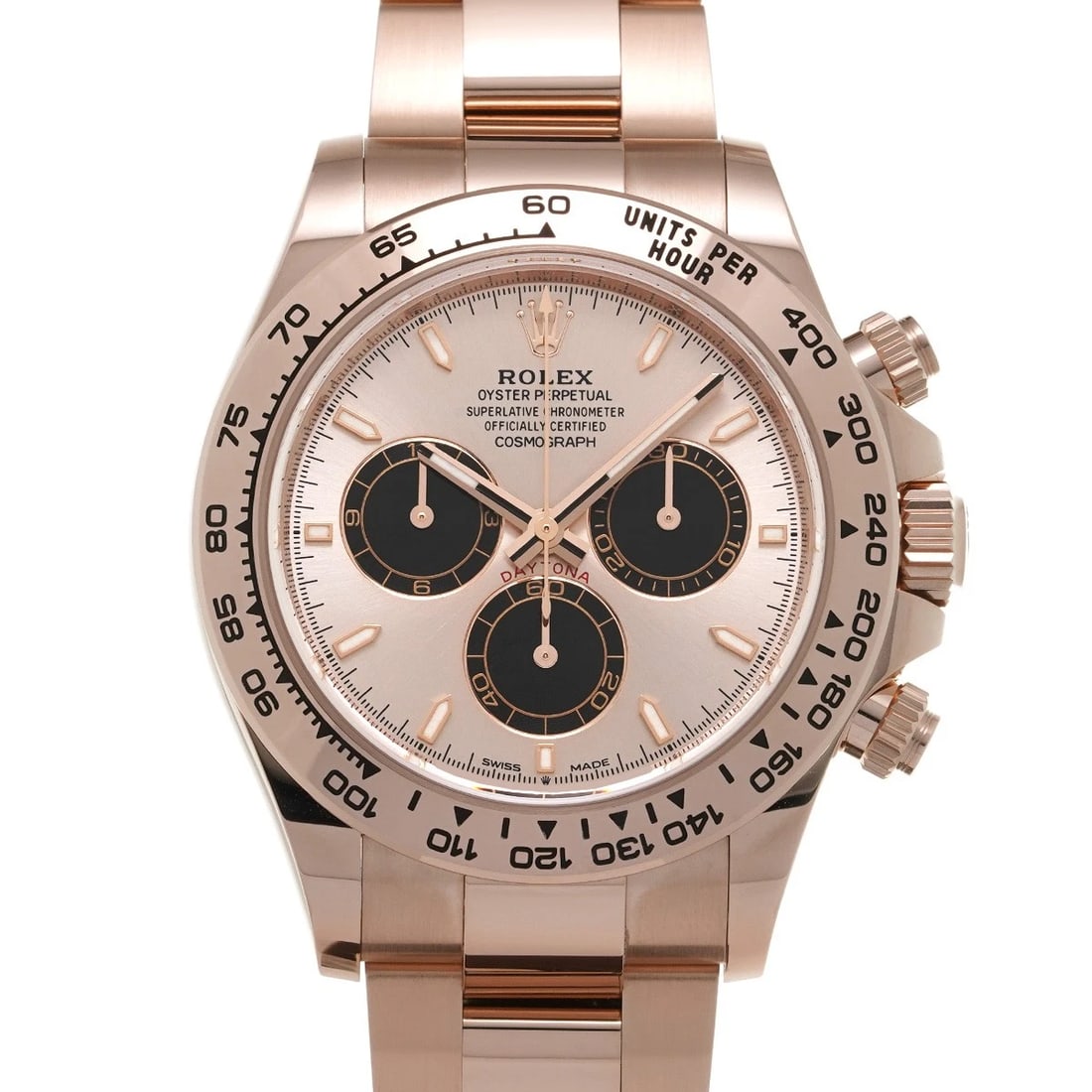 ROLEX COSMOGRAPH DAYTONA SUNDUST/BRIGHT BLACK WATCH: ROLEX Cosmograph Daytona Sundust/Bright black Watch Brand: ROLEX Type/Style: Wristwatch Material: Band Material Everrose gold, Case Material Everrose gold Color: Dial Color Sundust/Bright black Size: 