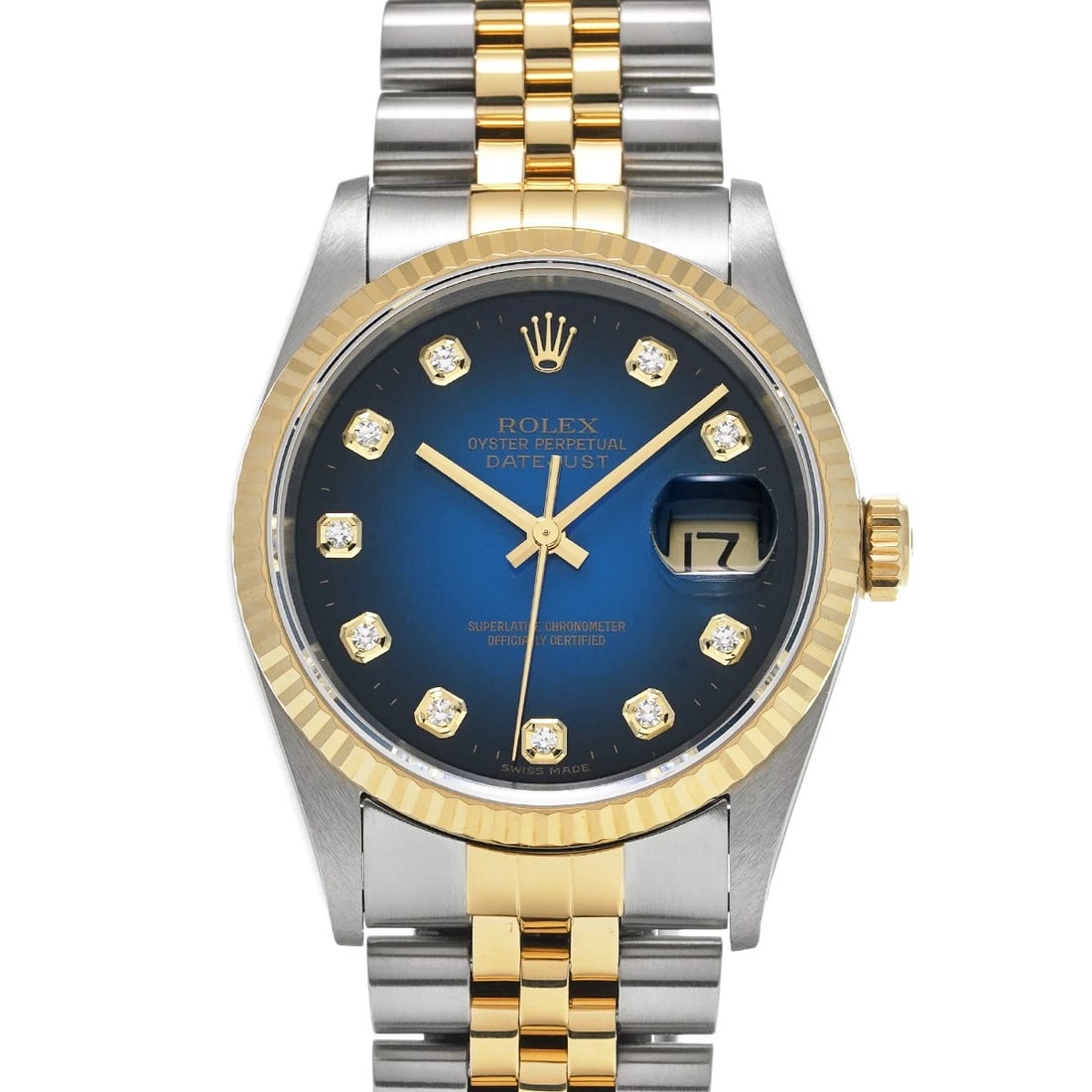 ROLEX DATEJUST BLUE GRADIENT/DIAMOND WATCH: ROLEX Datejust Blue Gradient/diamond Watch Brand: ROLEX Type/Style: Wristwatch Material: Band Material Stainless steel/Yellow Gold, Case Material Stainless steel Color: Dial Color Blue Gradient/diamon
