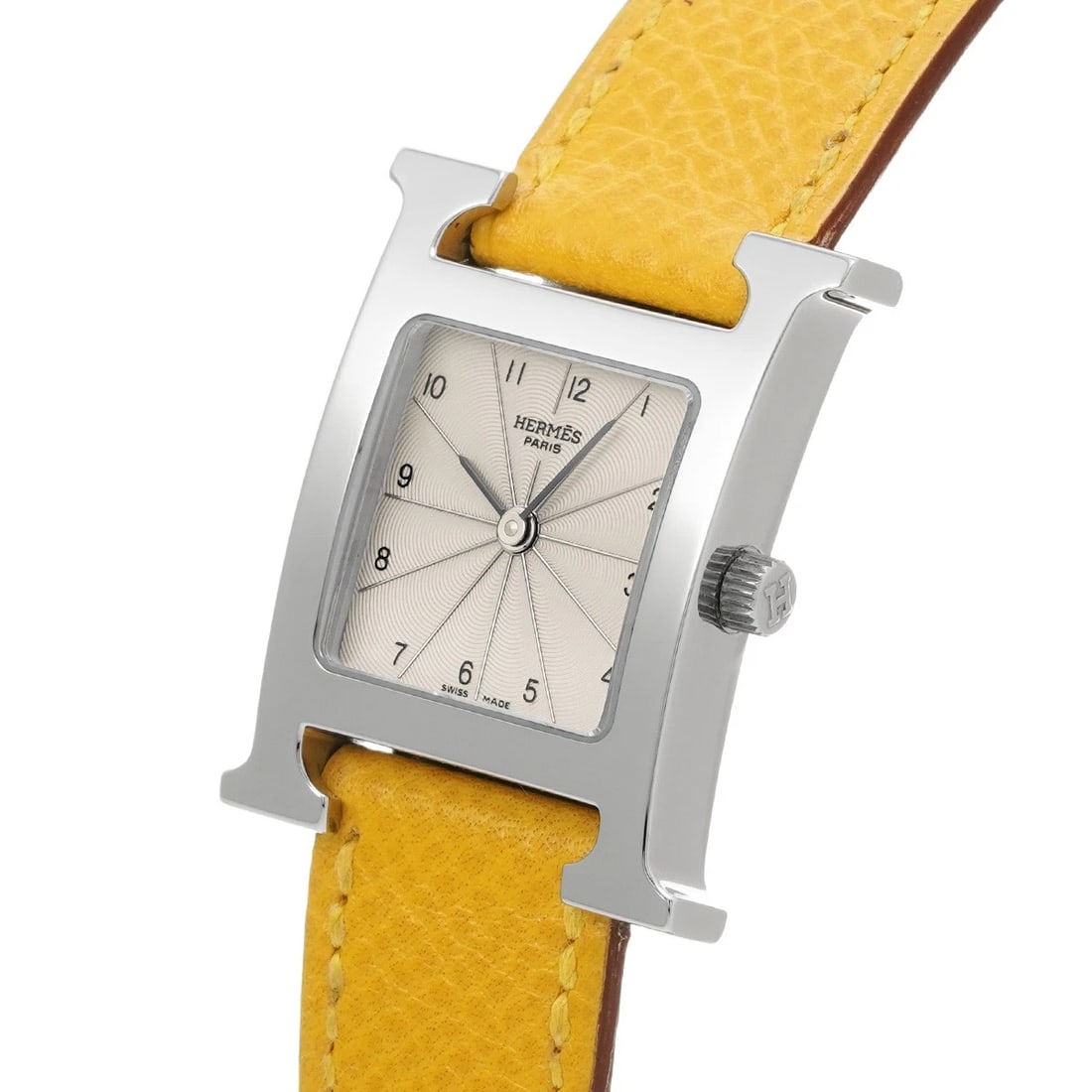 HERMES SILVER WATCH: HERMES Silver Watch Brand: HERMES Type/Style: Wristwatch Material: Band Material calf, Case Material Stainless steel Color: Dial Color Silver Size: ?Case? H/About 21mm W/About 21mm D/About 6.5mm lug w