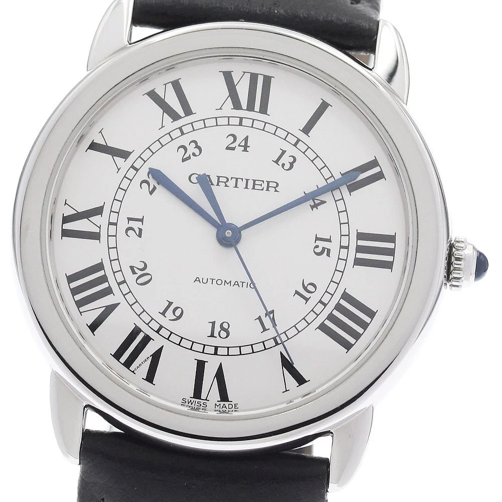 CARTIER RONDE SOLO DE CARTIER AUTOMATIC WATCH: CARTIER Ronde Solo de Cartier Automatic Watch Brand: CARTIER Type/Style: Wristwatch Material: Band Material leather, Case Material Stainless Steel Color: Band Color black, Case Color Silver, Dial