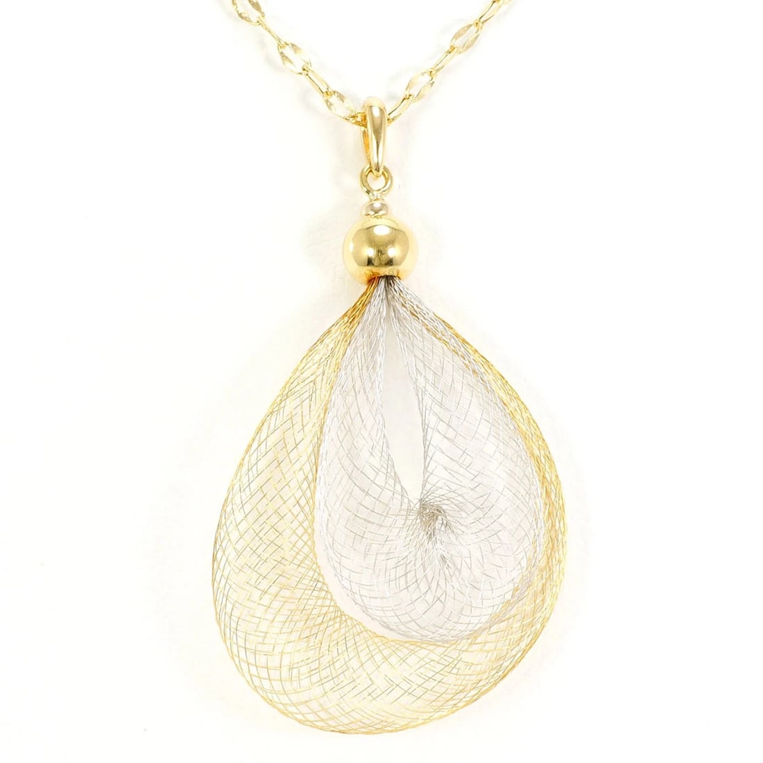 18K YELLOW GOLD NECKLACE: 18K Yellow Gold Necklace Brand: Unbranded Type/Style: Necklace Material: White gold (18K) Yellow gold (18K) Color: White gold, Yellow gold Size: Neck Circumference 58 cm / 22.83'' Pendant Size 42mm x 