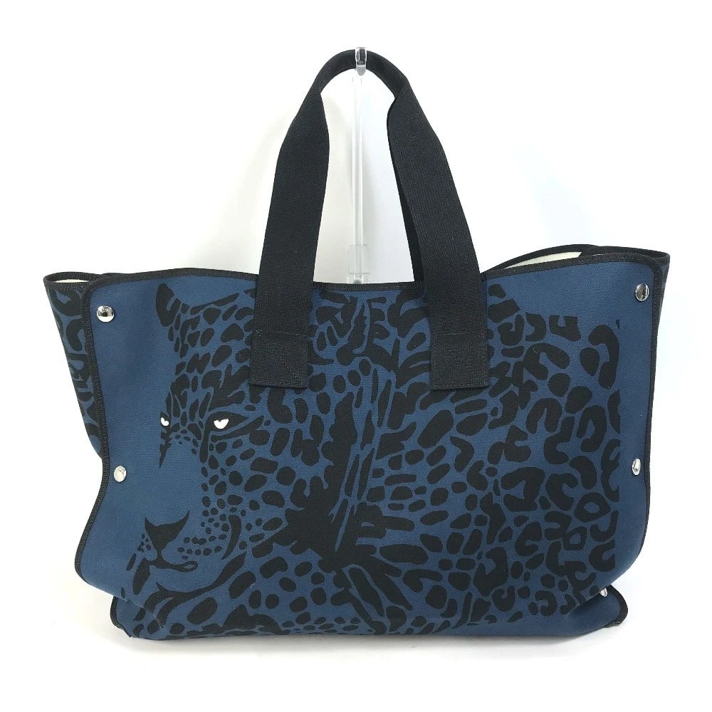 HERMES SHOULDER BAG LEOPARD BEACH BAG TOTE BAG: HERMES Shoulder Bag Leopard Beach bag Tote Bag Brand: HERMES Type/Style: Tote Bag Material: Canvas Color: Navy/Black Size: W20.7?H14.2?D6.7inch / W52.5cm H36cm D17cm Accessories: None Acce