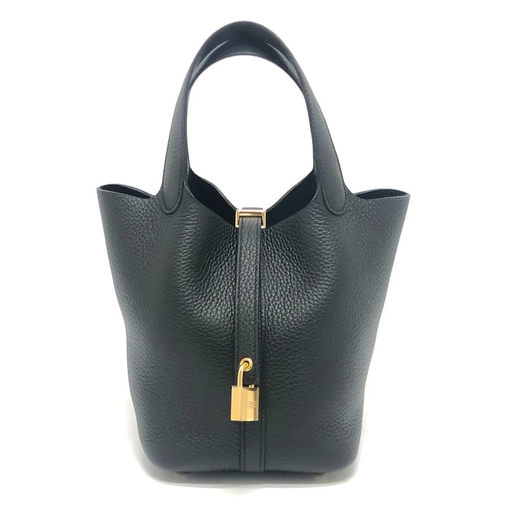 HERMES PICOTINLOCK PM PICOTINLOCK PM K-MARKED BAG: HERMES PicotinLock PM PicotinLock PM K-marked bag Brand: HERMES Type/Style: Hand Bag Material: Taurillon Clece Color: Black Size: W7.1?H7.5?D5.1inch / W18cm H19cm D13cm Handle: 11.4inch / 29cm Acc