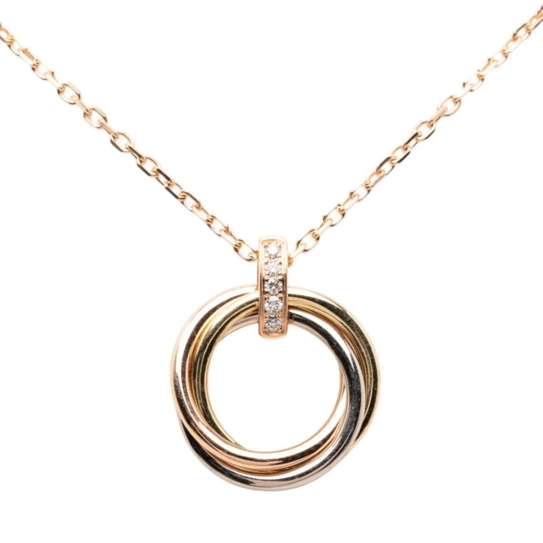 CARTIER TRINITY 5-DIAMOND PENDANT NECKLACE: Cartier Trinity 5-Diamond Pendant Necklace Brand: Cartier Type/Style: Pendant necklace Material: Pink gold (18K) White gold (18K) Yellow gold (18K) Color: Gold, Silver Size: Neck Circumference 40 cm /