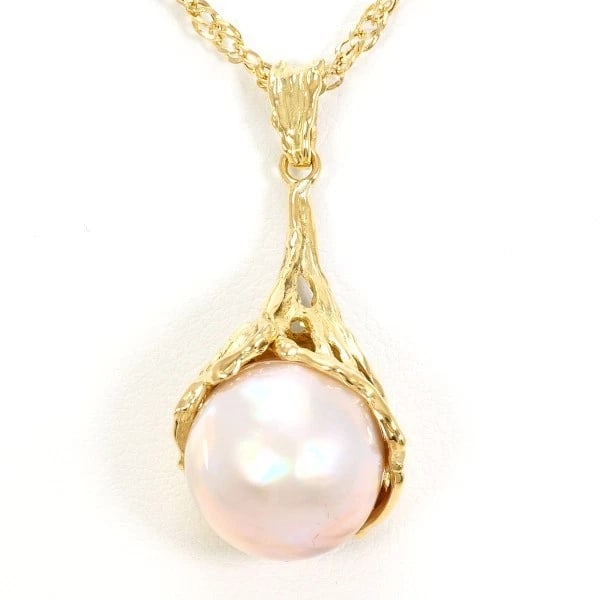 NECKLACE K18/YELLOW GOLD: Necklace K18/Yellow Gold Brand: No Brand Type/Style: Necklace Material: K18/Yellow Gold, Main Stone/Creation Half-shaped Pearl Color: Yellow Gold Size: Top: Total length around 33 x 0.6" (Top and chai
