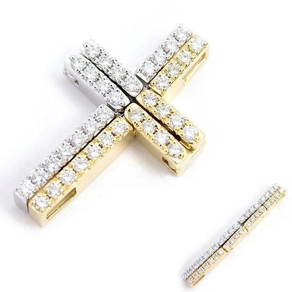 TASAKI CROSS DIAMOND PENDANT: TASAKI Cross Diamond Pendant Brand: TASAKI Type/Style: Pendant Material: 18K YG WG Color: YG WG Size: Cross Size: Approx. 1.02 x 0.66 inches (25.8 x 16.8 mm) Bar Size: Approx. 1.50 x 0.16 inches (38.2
