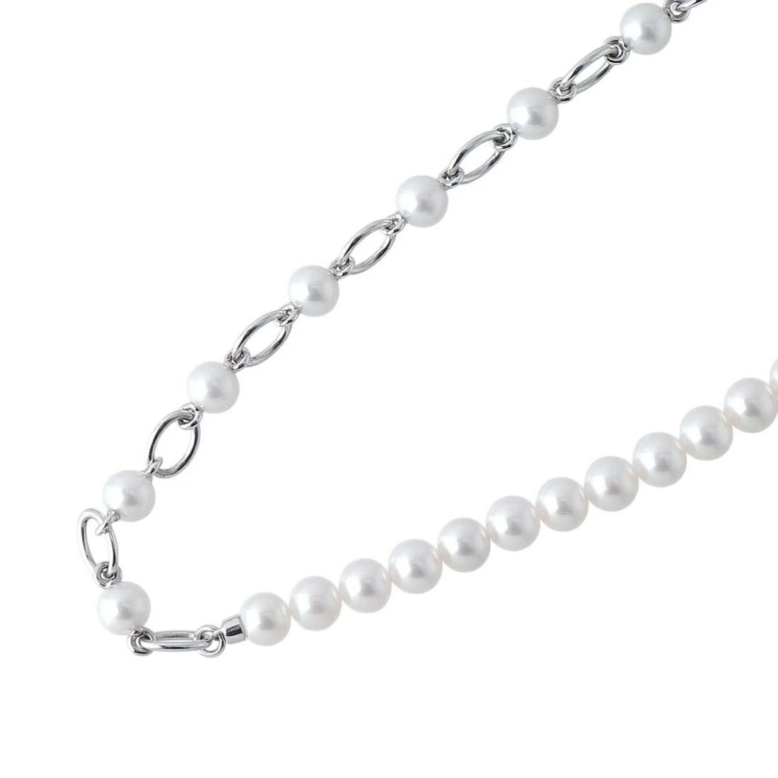MIKIMOTO M CODE LIBERTE AKOYA PEARL NECKLACE: MIKIMOTO M Code Liberte Akoya Pearl Necklace Brand: Mikimoto Type/Style: Necklace Material: Silver SV925, Main Stone/Creation Akoya Pearl Color: Silver Size: Size: Approx. 59 cm (23.2 in) Accessor