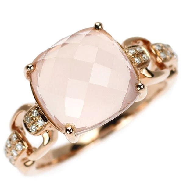 K18PG ROSE QUARTZ DIAMOND RING: K18PG rose quartz diamond ring Brand: None Type/Style: Ring Material: K18PG, Main Stone/Creation rose quartz Color: PG Size: 5.5 - 5.75US Accessories: None Accessories Notice: When purchas