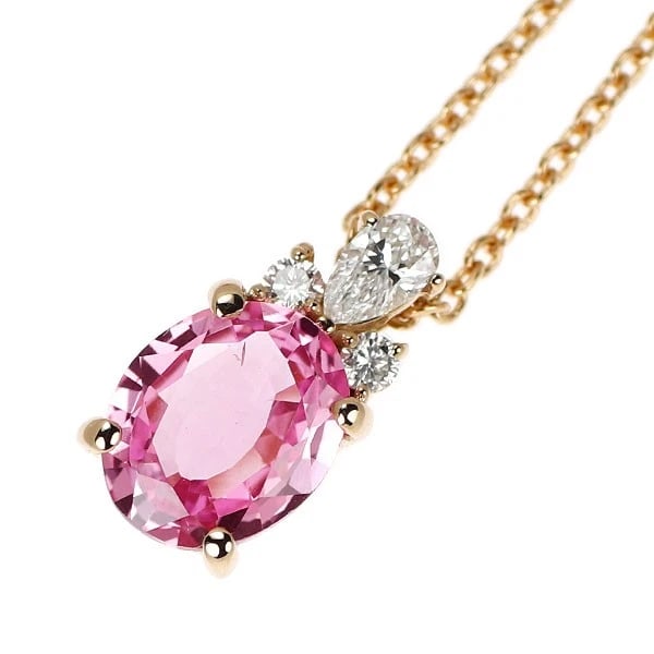 K18PG PINK SAPPHIRE DIAMOND PENDANT NECKLACE: K18PG pink sapphire diamond pendant necklace Brand: None Type/Style: pendant necklace Material: K18PG, Main Stone/Creation pink sapphire Color: PG Size: Necklace: Chain Length ?45.5