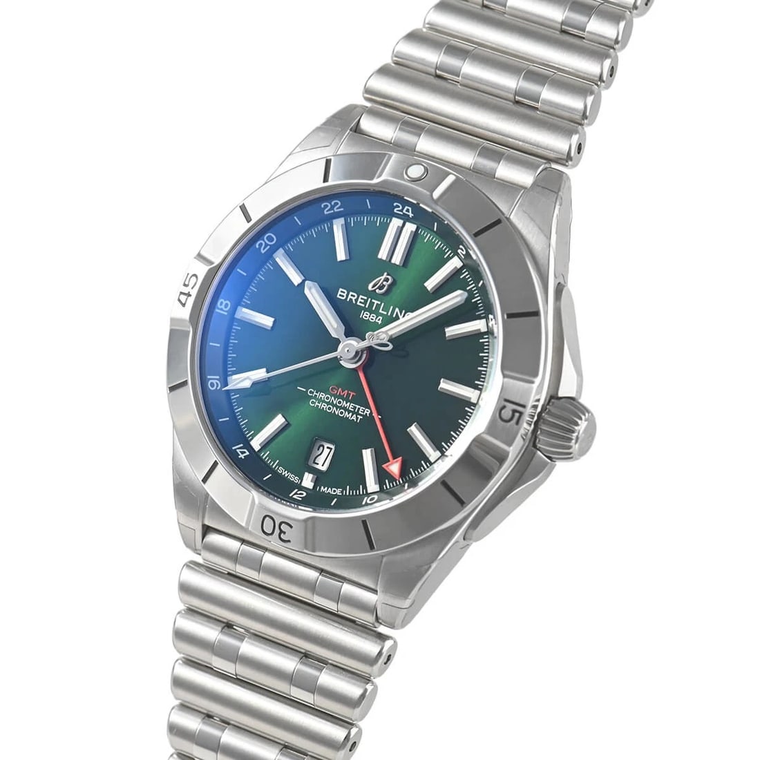 BREITLING CHRONOMAT AUTOMATIC GMT 40 WATCH: BREITLING Chronomat Automatic GMT 40 Watch Brand: BREITLING Type/Style: Wristwatch Material: Case Material stainless Color: Dial Color green Size: Case Size Case Size: 40.0mm Accessories: None
