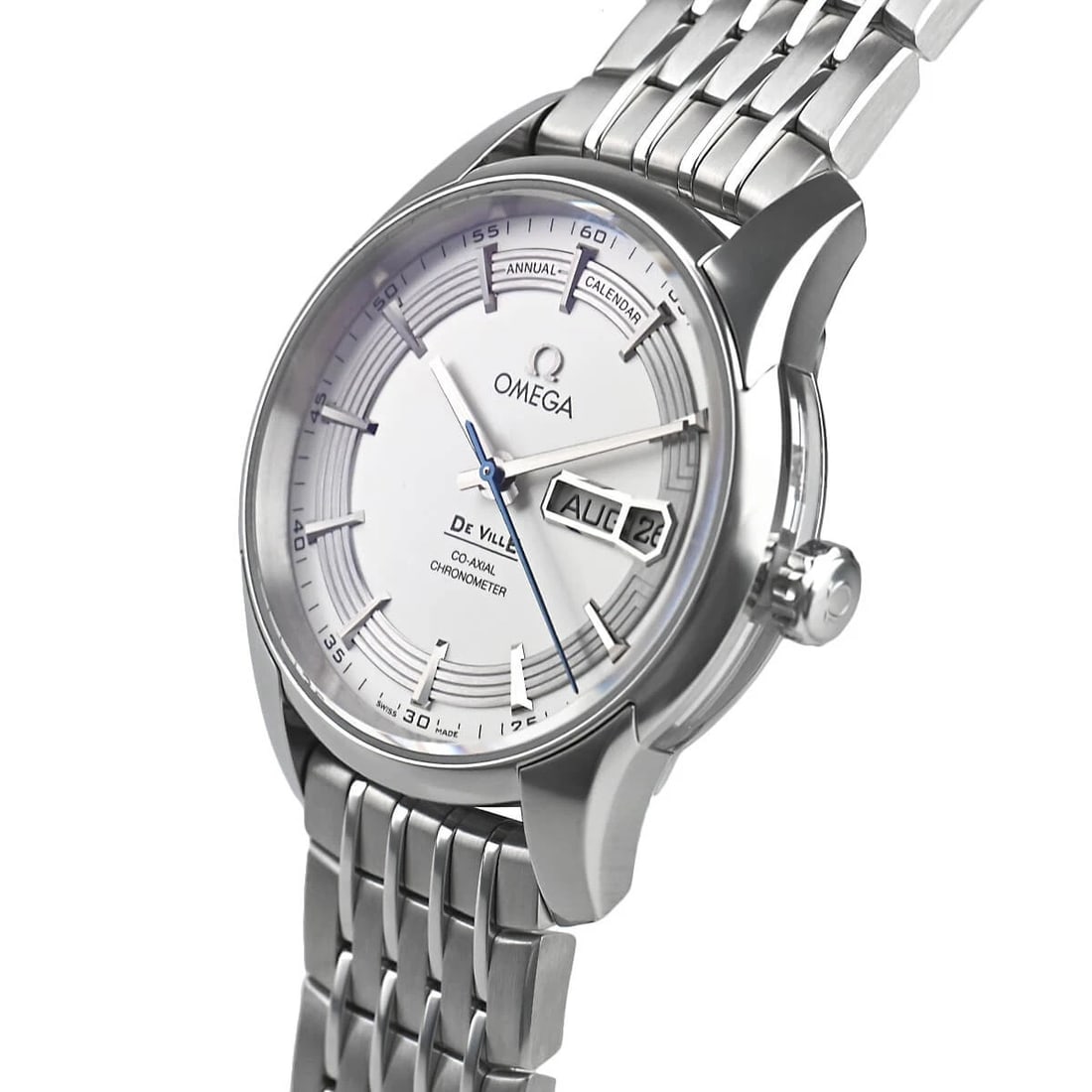 OMEGA DE VILLE HOUR VISION CO-AXIAL ANNUAL CALENDAR WATCH: OMEGA De Ville Hour Vision Co-Axial Annual Calendar Watch Brand: OMEGA Type/Style: Wristwatch Material: Case Material stainless Color: Dial Color Silver Size: Case Size Case Size: 41.0mm Accessori