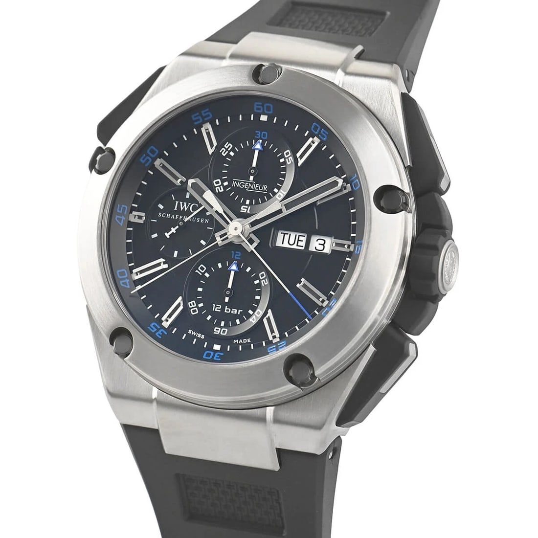 IWC INGENIEUR DOUBLE CHRONOGRAPH WATCH: IWC Ingenieur Double Chronograph Watch Brand: IWC Type/Style: Wristwatch Material: Case Material titanium Color: Dial Color black Size: Case Size Case Size: 45.0mm Accessories: None Accessories