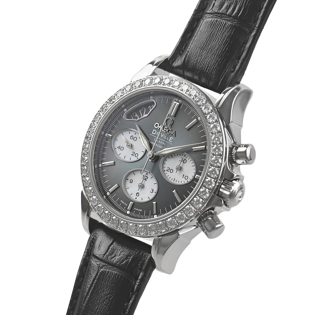 OMEGA DE VILLE CO-AXIAL CHRONOSCOPE WATCH: OMEGA De Ville Co-Axial Chronoscope Watch Brand: OMEGA Type/Style: Wristwatch Material: Case Material stainless Color: Dial Color Gray/White Size: Case Size Case Size: 35.0mm Accessories: None
