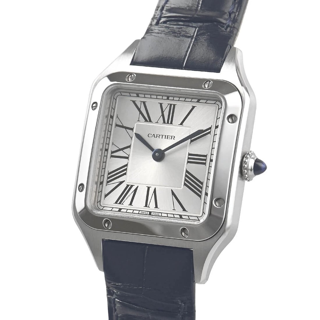 CARTIER SANTOS DUMONT SM WATCH: CARTIER Santos Dumont SM Watch Brand: CARTIER Type/Style: Wristwatch Material: Case Material stainless Color: Dial Color Silver Size: Case Size Case Size: 38.0 x 27.5 mm Accessories: None