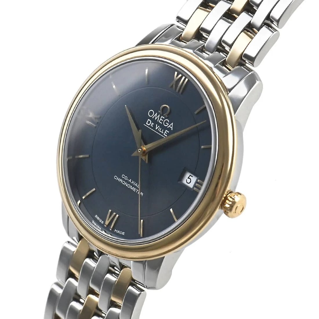 OMEGA DE VILLE PRESTIGE CO-AXIAL WATCH: OMEGA De Ville Prestige Co-Axial Watch Brand: OMEGA Type/Style: Wristwatch Material: Case Material Stainless steel and yellow gold Color: Dial Color blue Size: Case Size Case Size: 36.8mm