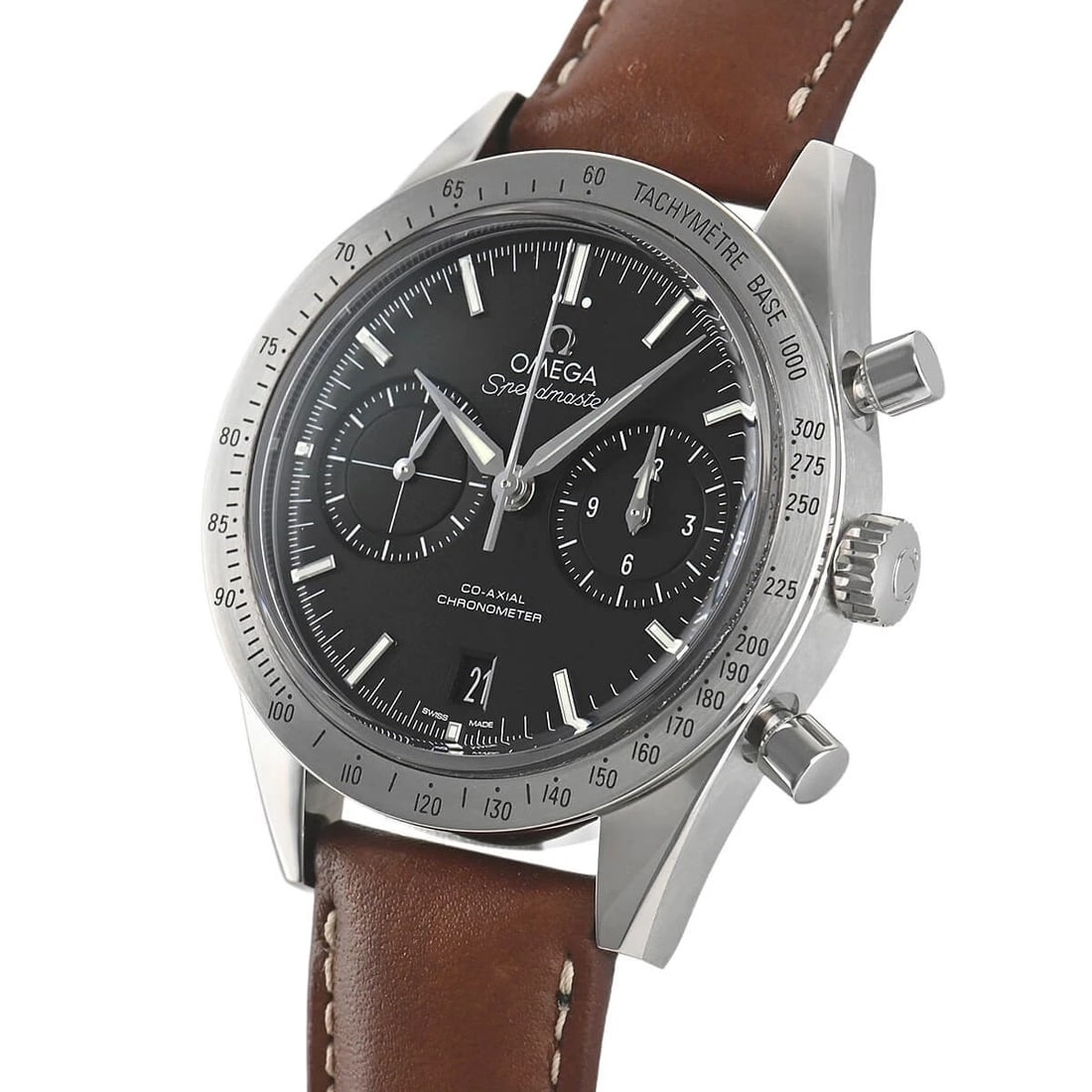 OMEGA SPEEDMASTER 57 CHRONOGRAPH WATCH: OMEGA Speedmaster 57 Chronograph Watch Brand: OMEGA Type/Style: Wristwatch Material: Case Material stainless Color: Dial Color black Size: Case Size Case Size: 41.5mm Accessories: None Acc