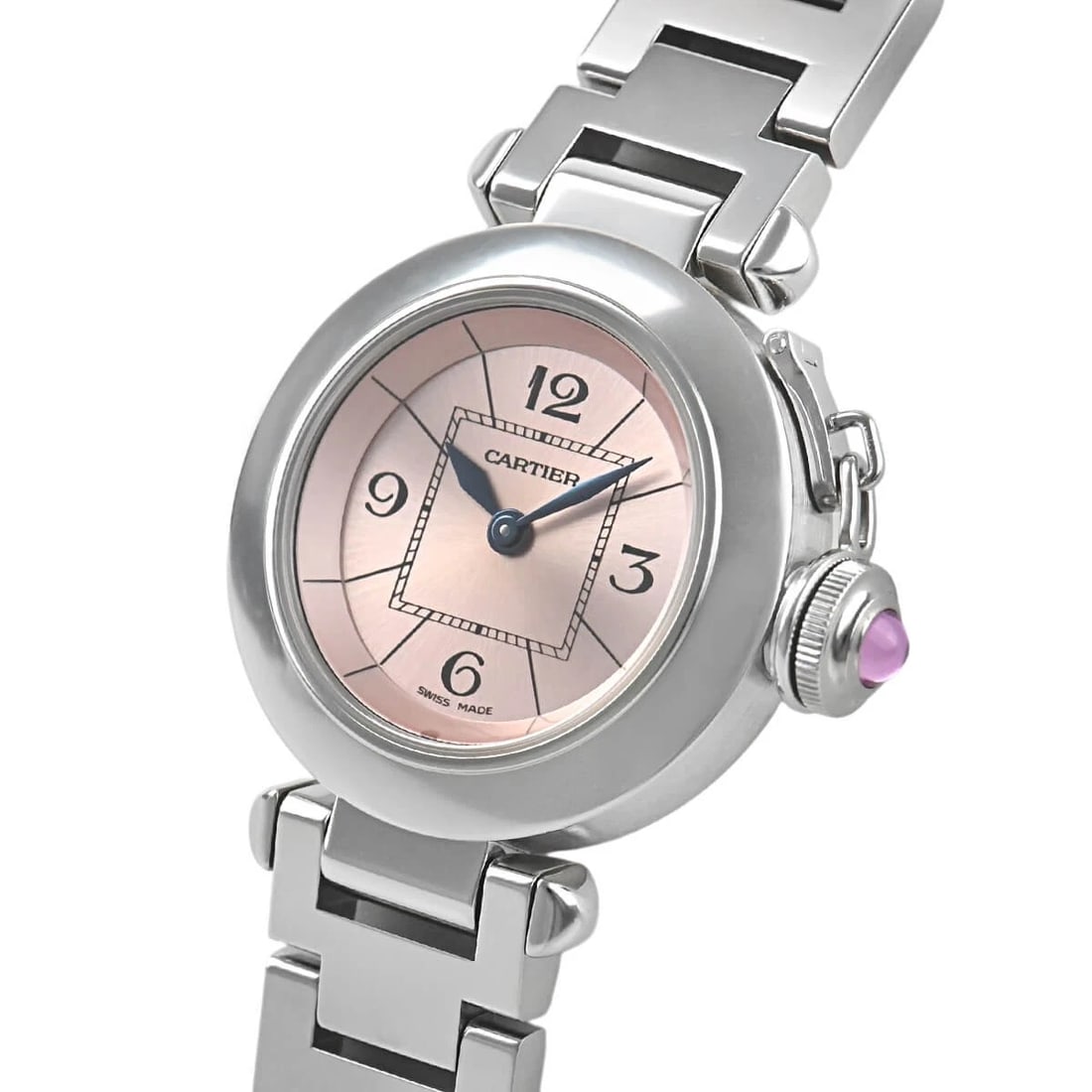 CARTIER MISS PASHA WATCH: CARTIER Miss Pasha Watch Brand: CARTIER Type/Style: Wristwatch Material: Case Material stainless Color: Dial Color pink Size: Case Size Case Size: 27.0mm Accessories: None Accessories Noti