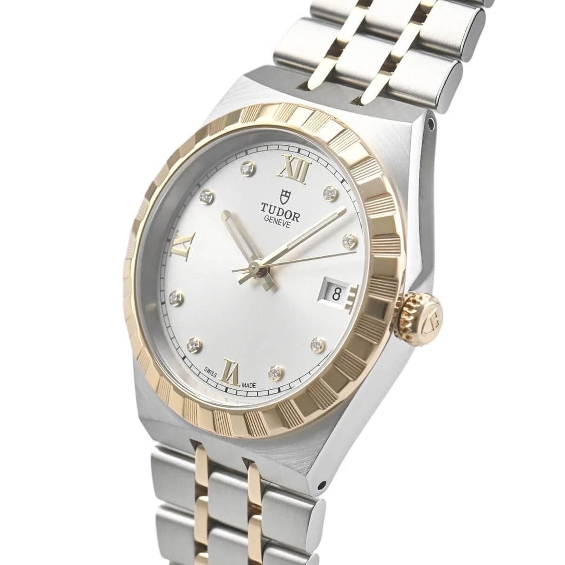 TUDOR TUDOR ROYAL WATCH: Tudor Tudor Royal Watch Brand: Tudor Type/Style: Wristwatch Material: Case Material Stainless steel and yellow gold Color: Dial Color Silver Size: Case Size Case Size: 38.0mm Accessories: None