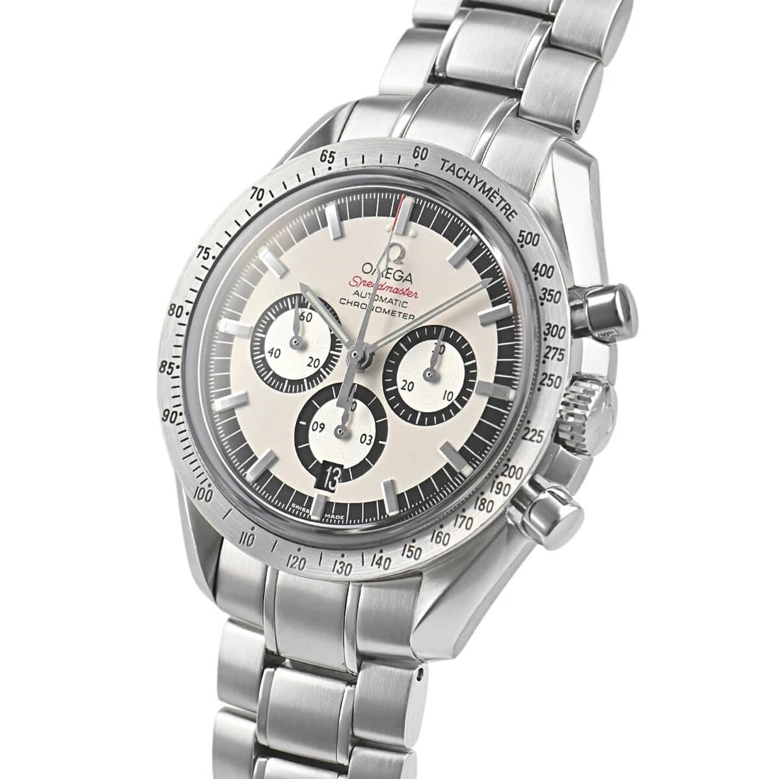OMEGA SPEEDMASTER LEGEND SCHUMACHER WATCH: OMEGA Speedmaster Legend Schumacher Watch Brand: OMEGA Type/Style: Wristwatch Material: Case Material stainless Color: Dial Color Silver/Black Size: Case Size Case Size: 42.0mm Accessories: None <
