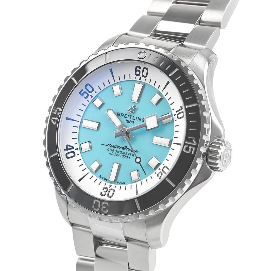 BREITLING SUPEROCEAN AUTOMATIC WATCH: BREITLING Superocean Automatic Watch Brand: BREITLING Type/Style: Wristwatch Material: Case Material stainless Color: Dial Color Turquoise Blue/Silver Size: Case Size Case Size: 44.0mm Accessories