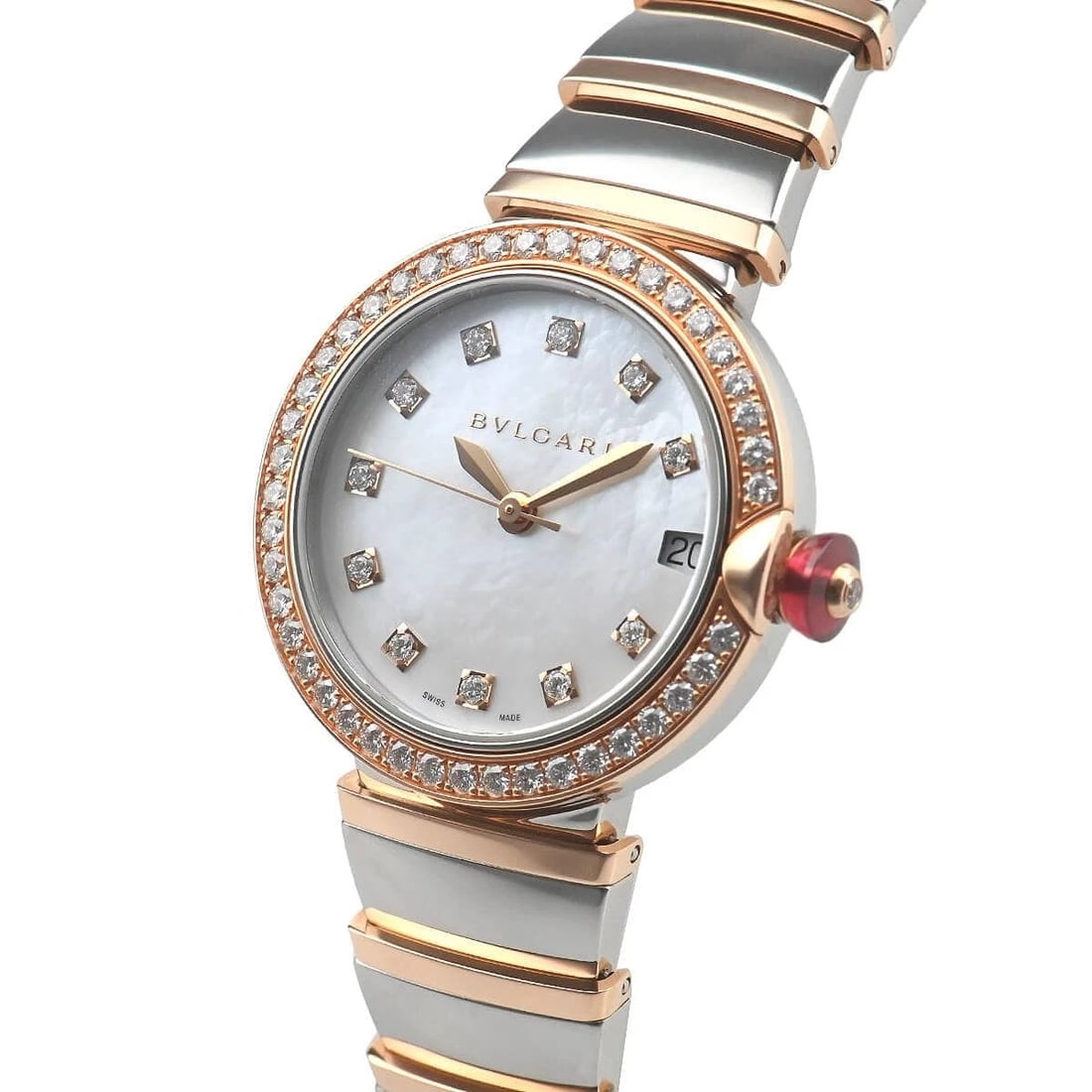BVLGARI LUCEA WATCH: BVLGARI Lucea Watch Brand: BVLGARI Type/Style: Wristwatch Material: Case Material Stainless steel and pink gold Color: Dial Color white Size: Case Size Case Size: 33.0mm Accessories: None
