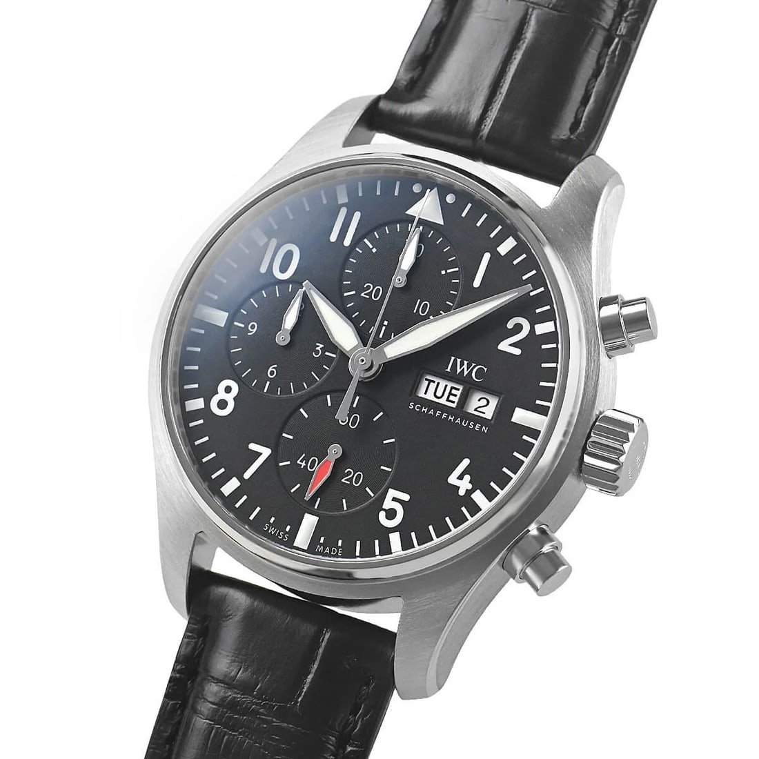 IWC PILOT'S WATCH CHRONOGRAPH WATCH: IWC Pilot's Watch Chronograph Watch Brand: IWC Type/Style: Wristwatch Material: Case Material stainless Color: Dial Color black Size: Case Size Case Size: 41.0mm Accessories: None Accessories Notice: