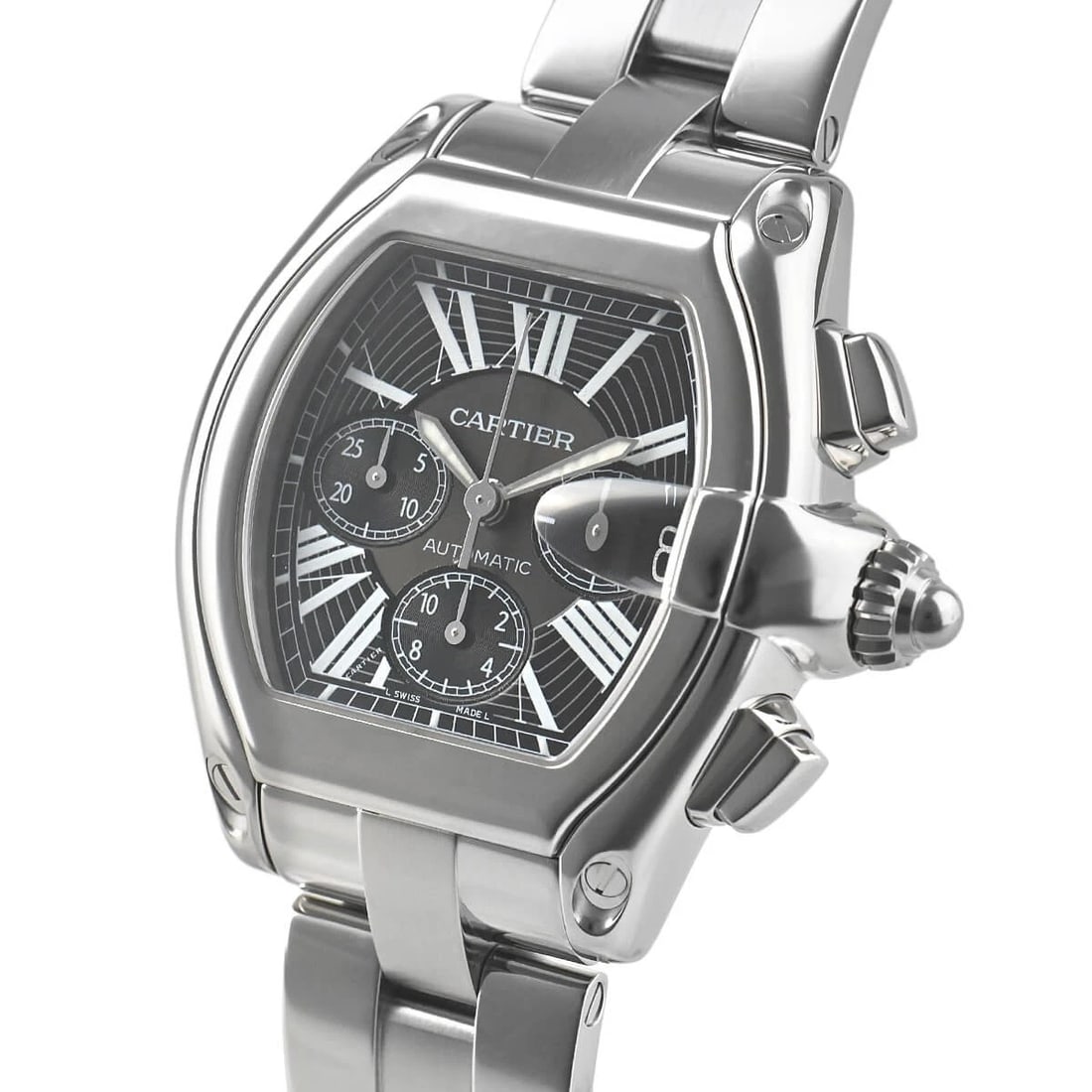 CARTIER ROADSTER CHRONO WATCH: CARTIER Roadster Chrono Watch Brand: CARTIER Type/Style: Wristwatch Material: Case Material stainless Color: Dial Color black Size: Case Size Case Size: 48.0 x 42.0 mm Accessories: None Ac