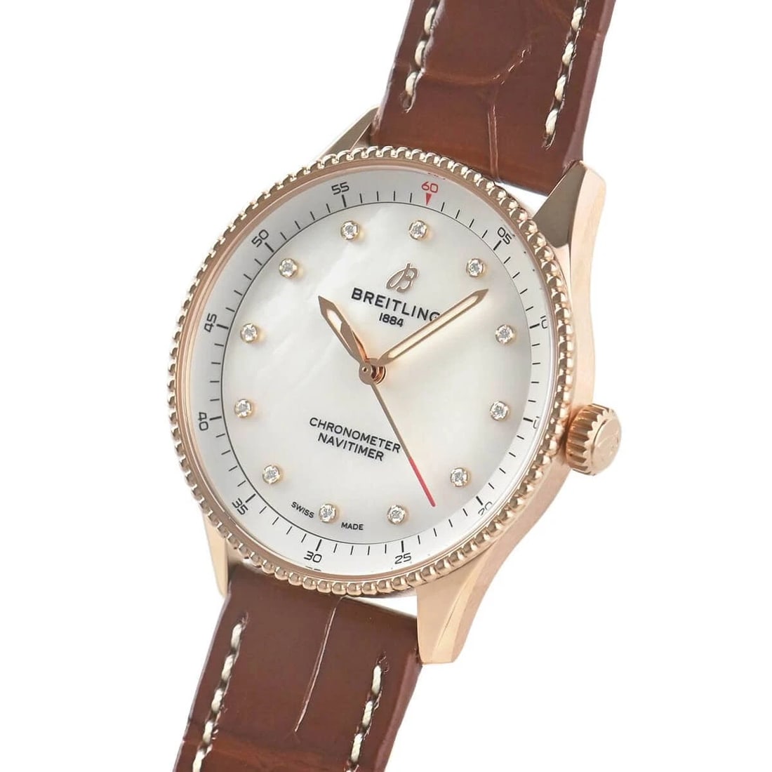 BREITLING NAVITIMER 32 WATCH: BREITLING Navitimer 32 Watch Brand: BREITLING Type/Style: Wristwatch Material: Case Material Red Gold Color: Dial Color white Size: Case Size Case Size: 32.0mm Accessories: None Accessorie