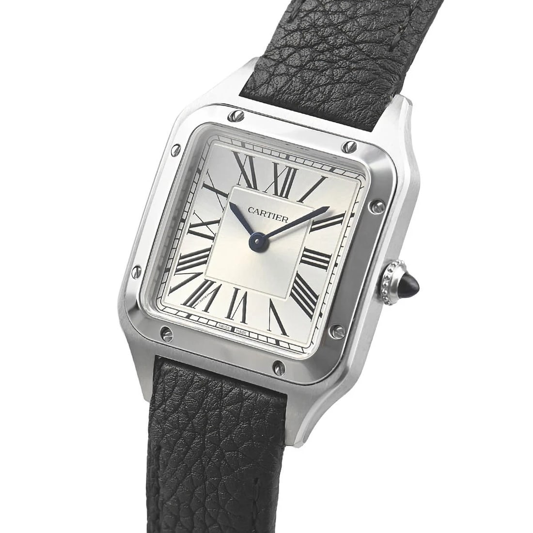 CARTIER SANTOS DUMONT SM WATCH: CARTIER Santos Dumont SM Watch Brand: CARTIER Type/Style: Wristwatch Material: Case Material stainless Color: Dial Color Silver Size: Case Size Case Size: 38.0 x 27.5 mm Accessories: None