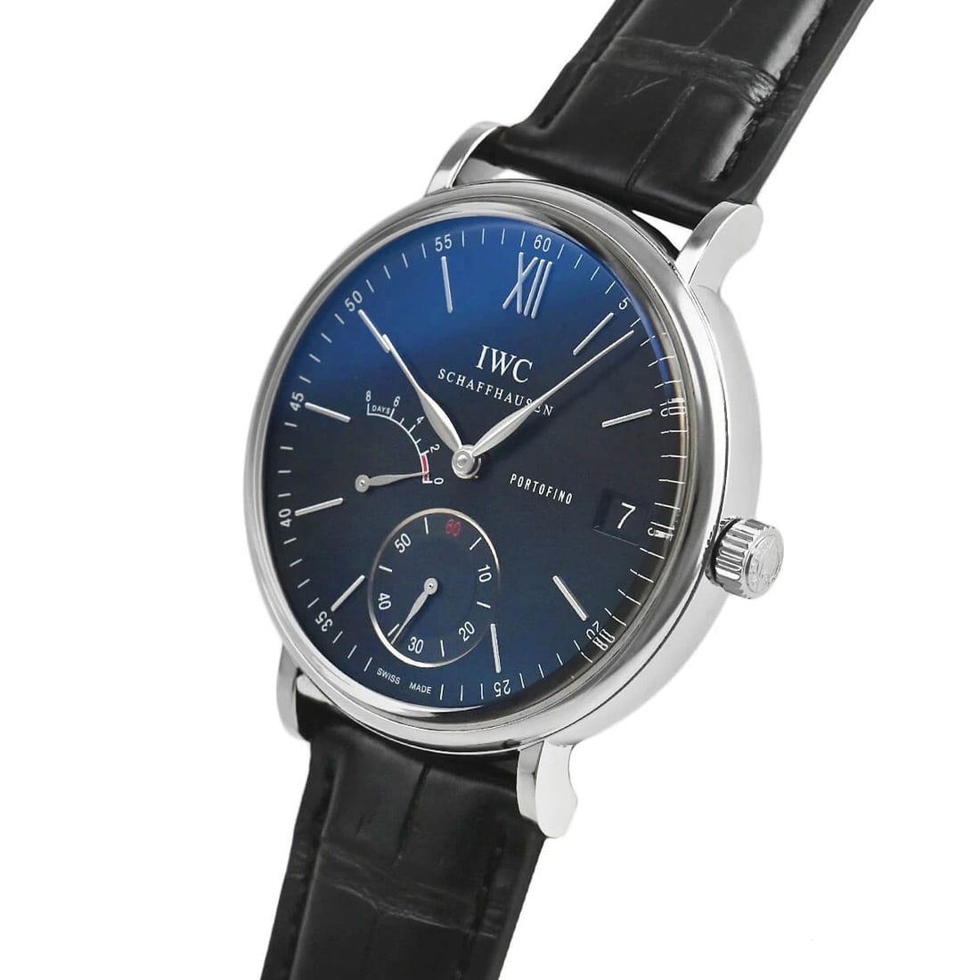 IWC PORTOFINO HAND-WOUND WATCH: IWC Portofino Hand-Wound Watch Brand: IWC Type/Style: Wristwatch Material: Case Material stainless Color: Dial Color black Size: Case Size Case Size: 45.0mm Accessories: None Accessories N