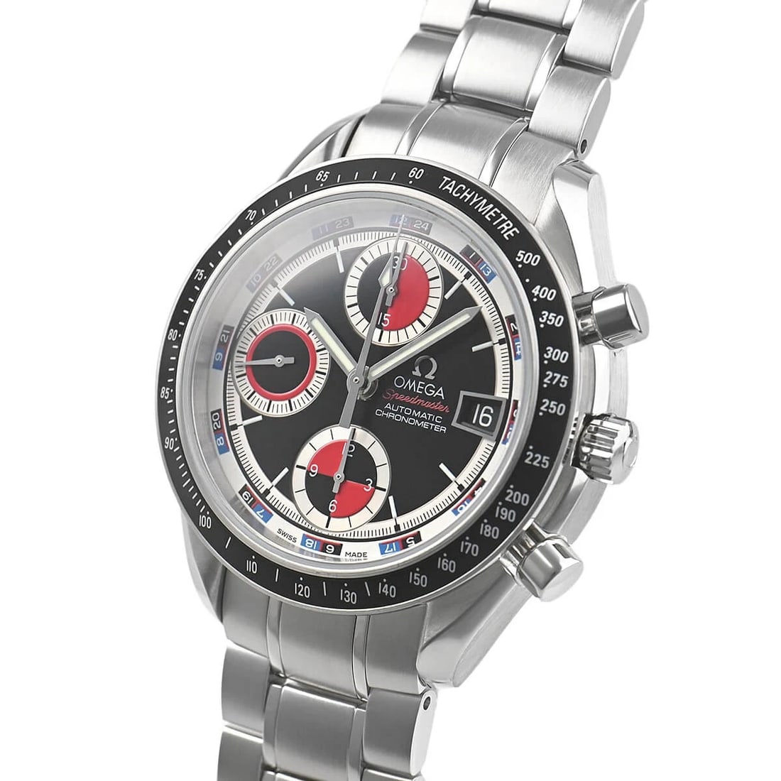 OMEGA SPEEDMASTER AUTOMATIC WATCH: OMEGA Speedmaster Automatic Watch Brand: OMEGA Type/Style: Wristwatch Material: Case Material stainless Color: Dial Color Black/Red Size: Case Size Case Size: 40.0mm Accessories: None Acce