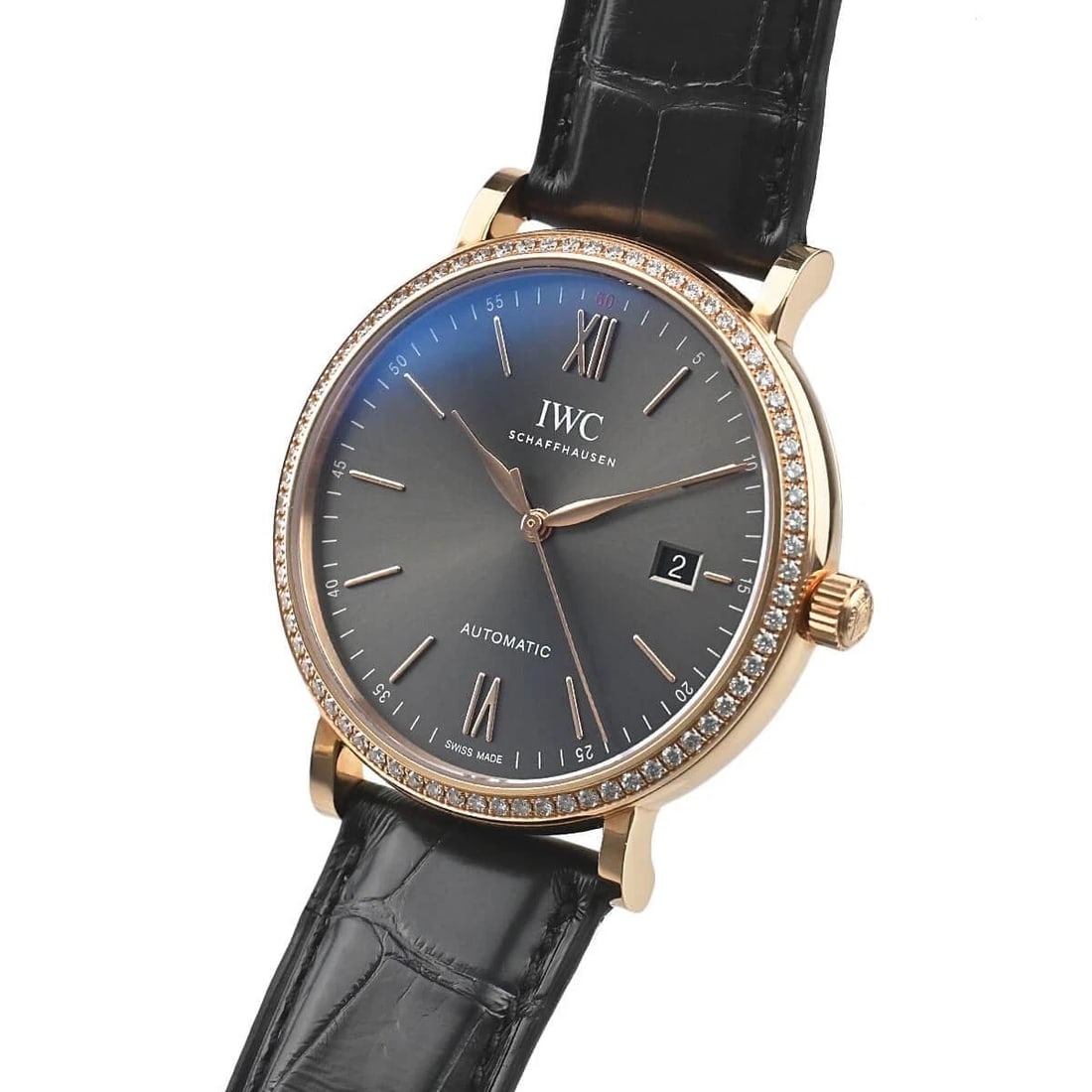 IWC PORTOFINO AUTOMATIC WATCH: IWC Portofino Automatic Watch Brand: IWC Type/Style: Wristwatch Material: Case Material Rose gold Color: Dial Color gray Size: Case Size Case Size: 40.0mm Accessories: None Accessories Notice: When
