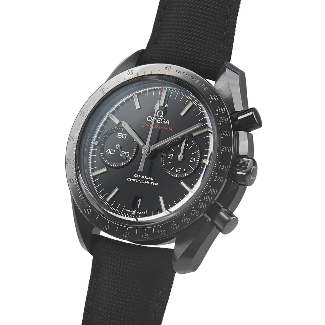 OMEGA SPEEDMASTER MOONWATCH DARK SIDE THE MOON WATCH: OMEGA Speedmaster MoonWatch Dark Side the Moon Watch Brand: OMEGA Type/Style: Wristwatch Material: Case Material ceramic Color: Dial Color black Size: Case Size Case Size: 44.25mm Accessories: None