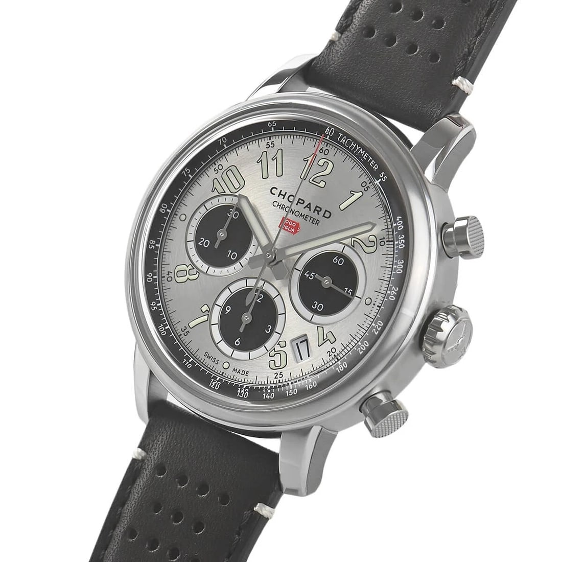 CHOPARD MILLE MIGLIA CLASSIC CHRONOGRAPH WATCH: CHOPARD Mille Miglia Classic Chronograph Watch Brand: CHOPARD Type/Style: Wristwatch Material: Case Material stainless Color: Dial Color Silver/Black Size: Case Size Case Size: 40.5mm Accessories: