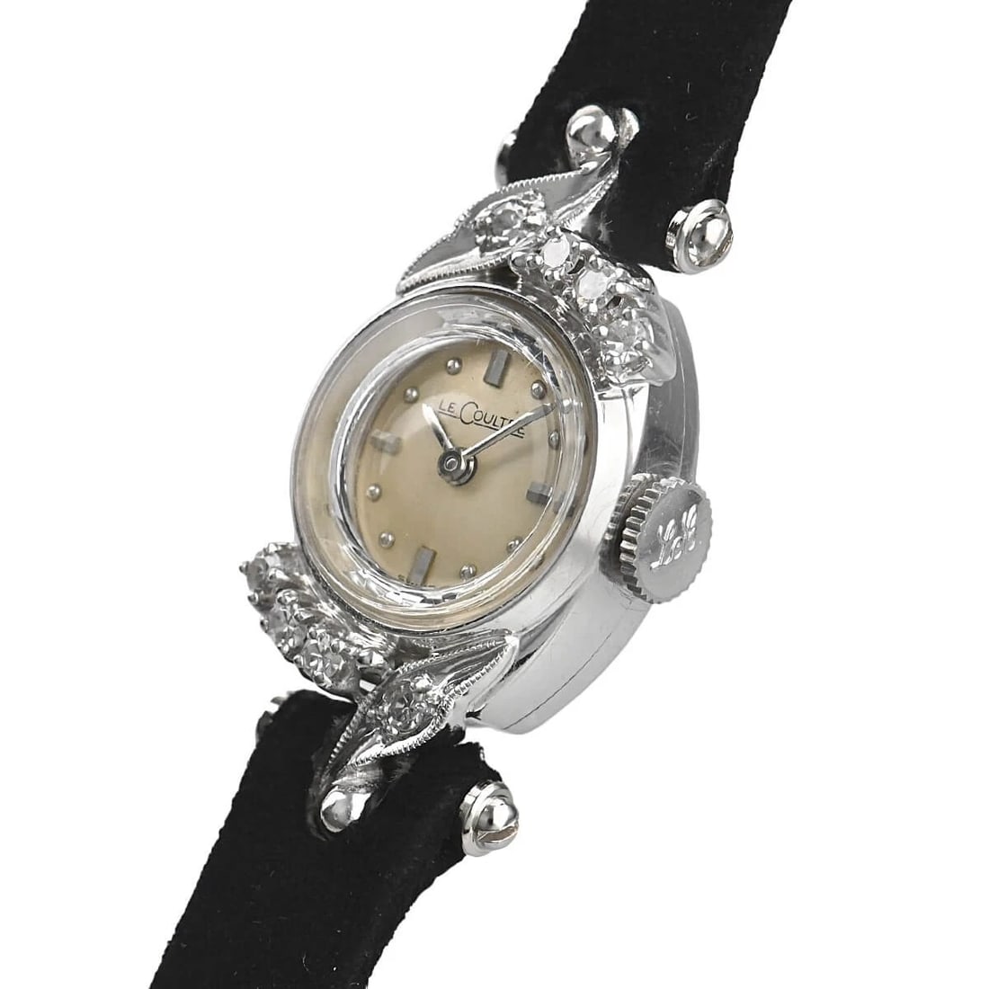 LECOULTRE COCKTAIL WATCH: LeCoultre Cocktail Watch Brand: LeCoultre Type/Style: Wristwatch Material: Case Material 14k white gold Color: Dial Color none Size: Case Size Case Size: 14.5mm Accessories: None Accessories Notice: