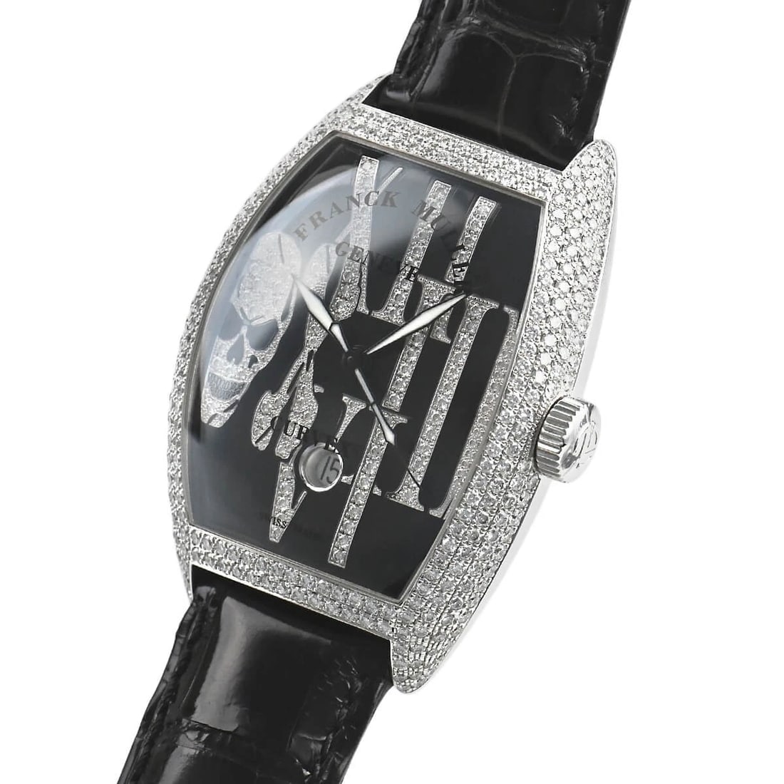 FRANCK MULLER TONNEAU CURVEX GOTHIC ALLONGE WATCH: FRANCK MULLER Tonneau Curvex Gothic Allonge Watch Brand: FRANCK MULLER Type/Style: Wristwatch Material: Case Material White gold Color: Dial Color black Size: Case Size Case Size: 55.5 x 39.5mm