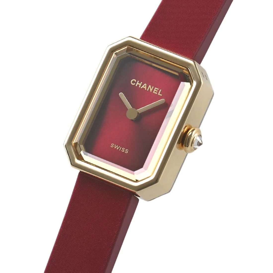 CHANEL PREMIERE RIBBON RED WATCH: CHANEL Premiere Ribbon Red Watch Brand: CHANEL Type/Style: Wristwatch Material: Case Material Yellow gold and titanium Color: Dial Color Red Size: Case Size Case Size: 19.7 x 15.2mm Accessories: None