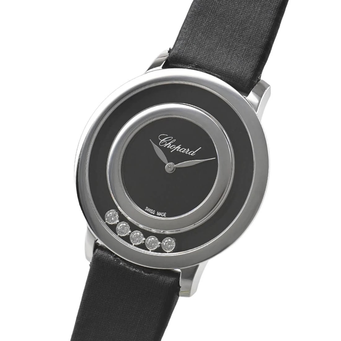 CHOPARD HAPPY DIAMOND WATCH: CHOPARD Happy Diamond Watch Brand: CHOPARD Type/Style: Wristwatch Material: Case Material White gold Color: Dial Color black Size: Case Size Case Size: 32.0mm Accessories: None Accessories Notice: