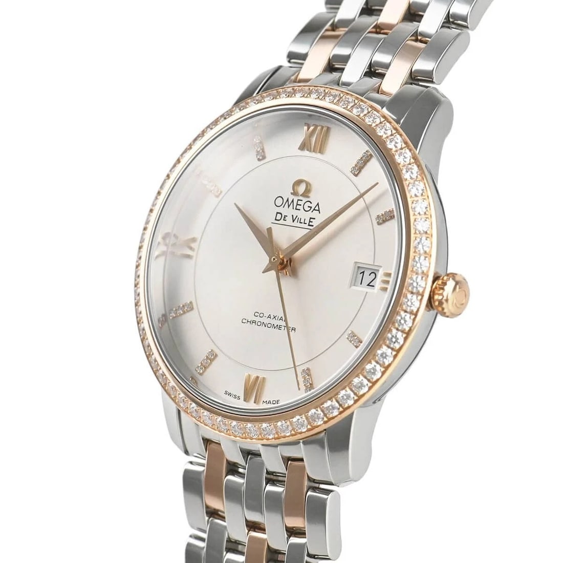 OMEGA DE VILLE PRESTIGE CO-AXIAL CHRONOMETER WATCH: OMEGA De Ville Prestige Co-Axial Chronometer Watch Brand: OMEGA Type/Style: Wristwatch Material: Case Material Stainless steel and red gold Color: Dial Color Silver Size: Case Size Case Size: 36.8mm